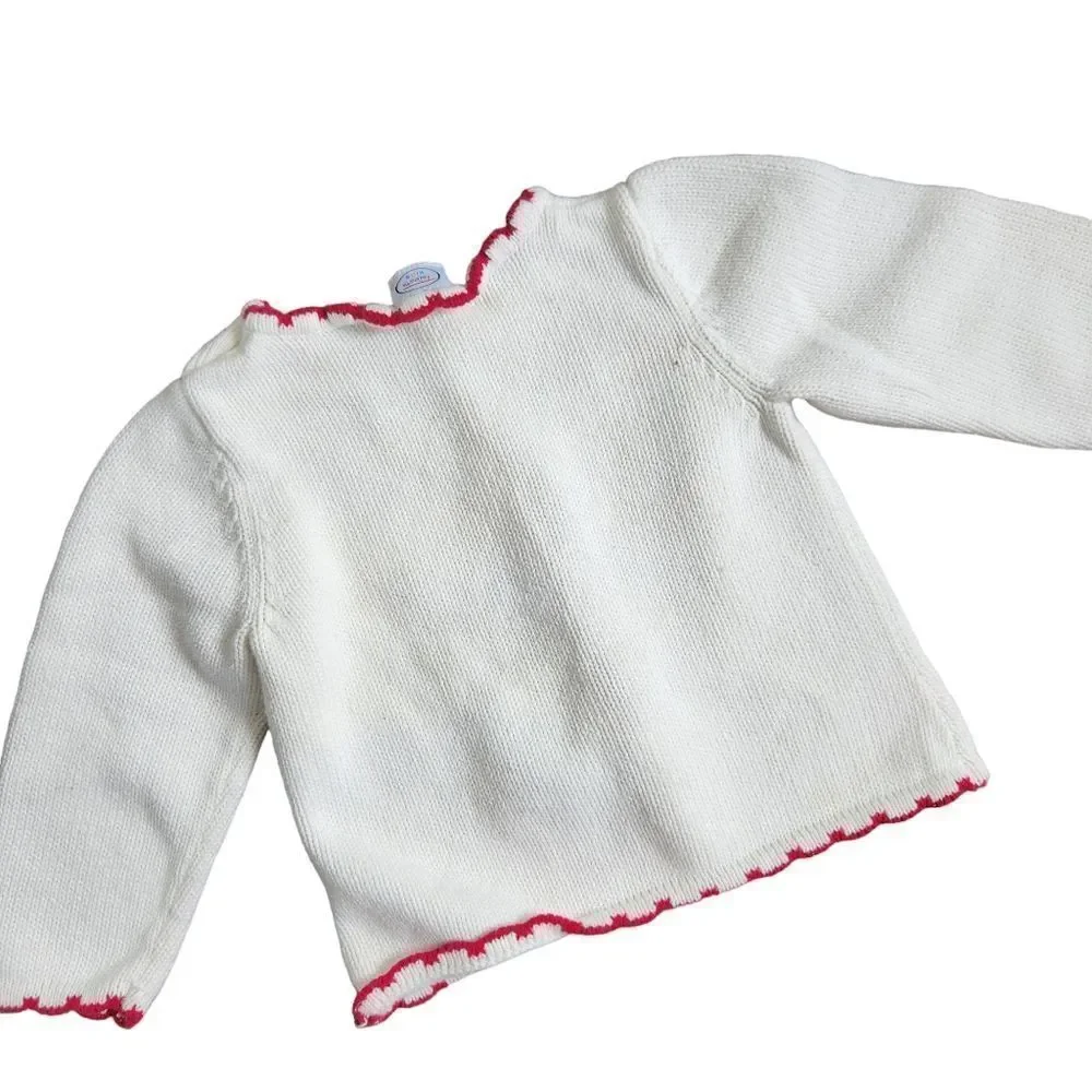 Talbots Kids Sweater 24 Months Teddy Bear Knit Ivory Red Edging - Picture 6 of 6